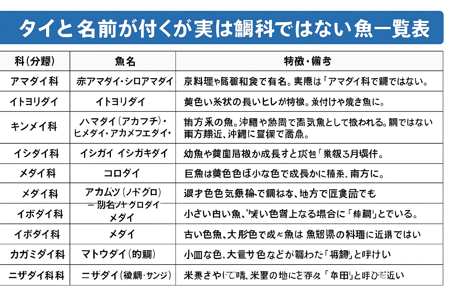 「鯛」と名がつく魚の大半は鯛科ではない。 ✔ 赤い体色や美味しそうなイメージから「タイ」と命名されてきた。釣太郎