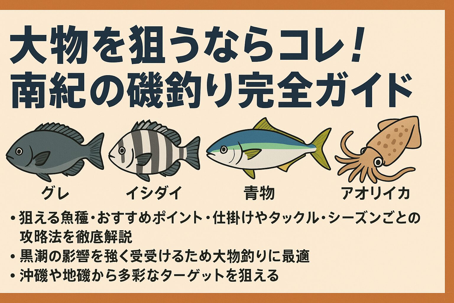 南紀の磯は、日本でも有数の大物フィールドです。グレや青物、イシダイ、アオリイカなど、狙えるターゲットは実に多彩。釣太郎