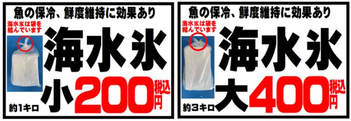 海水を凍らせた海水氷で冷やせば、魚はより美味しくなります。釣太郎