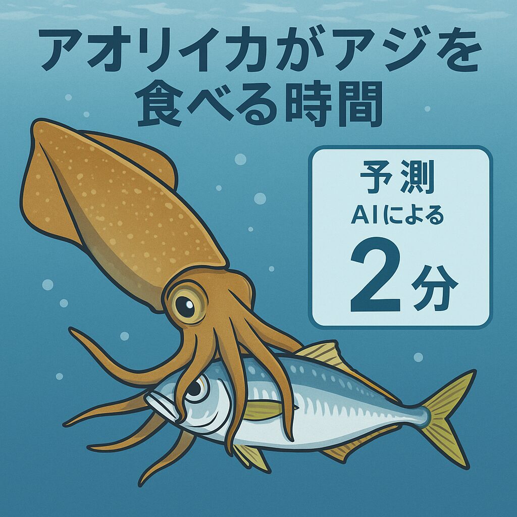 アオリイカが活アジを抱えてから食べ始めるまでの平均時間は約1分40秒、食べ終えるまではサイズによって3〜18分と大きく変わります。釣太郎