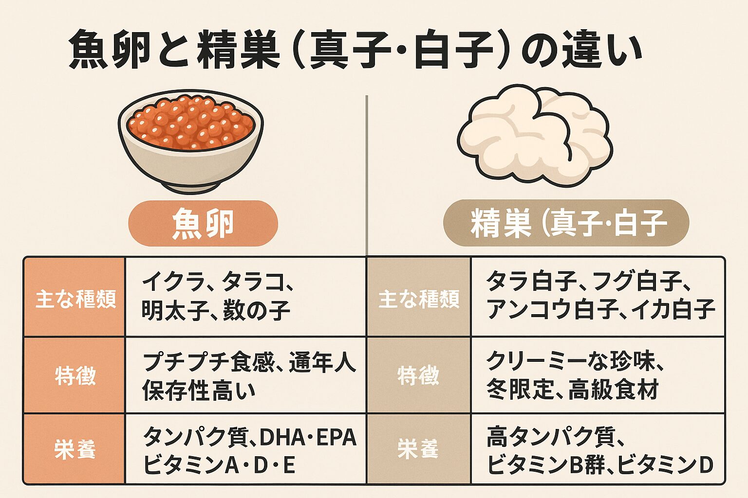 魚卵は「日常的に人気」で、スーパーや家庭料理に浸透。精巣（白子）は「冬限定の珍味」として愛され、好みが分かれる。釣太郎