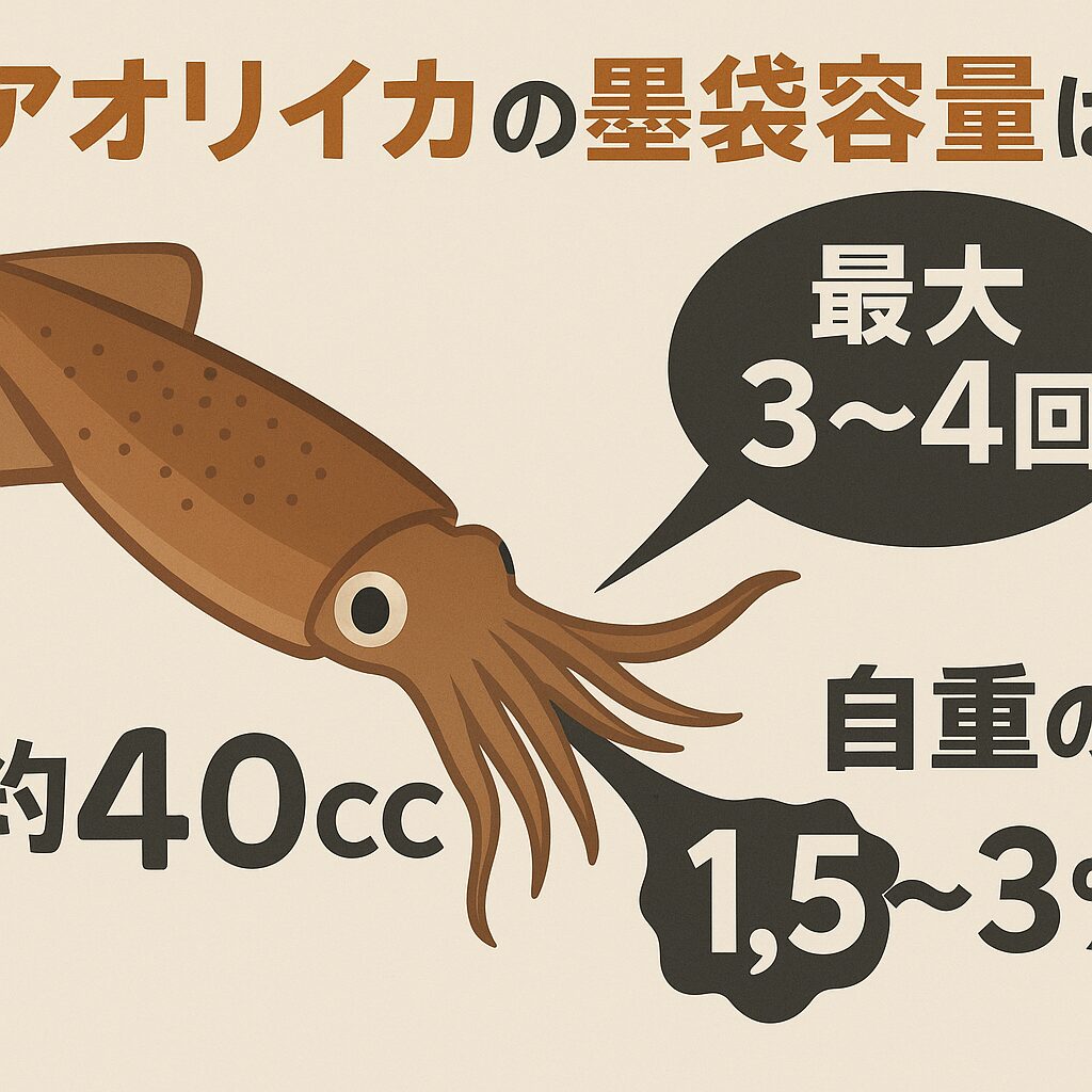 アオリイカの墨袋は、何回分もストックされているわけではなく、1回の噴射でほとんど空になります。釣太郎