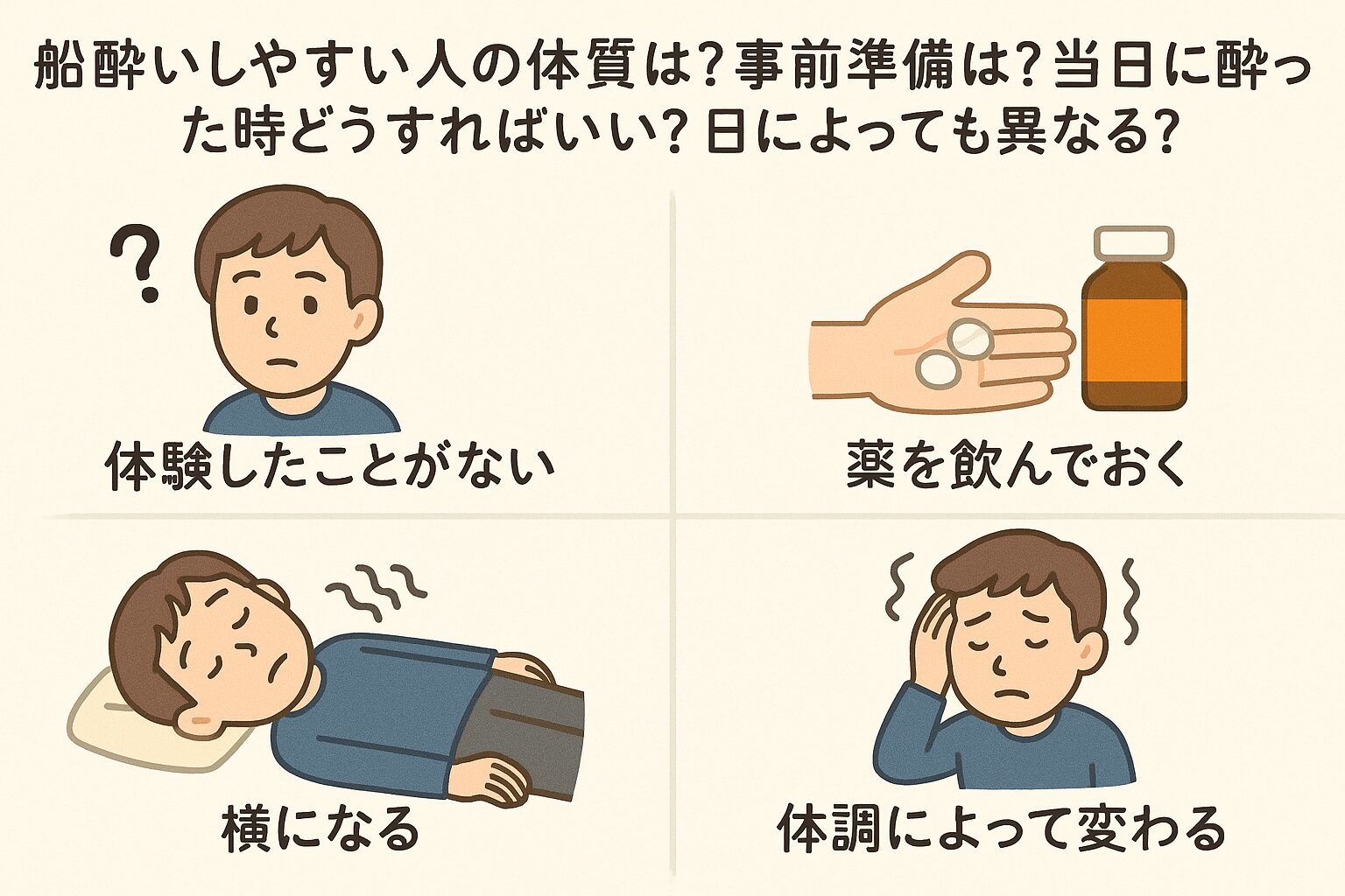 船酔いは、単なる「体質」の問題ではありません。 その日のコンディションや準備次第で、結果は大きく変わります。釣太郎