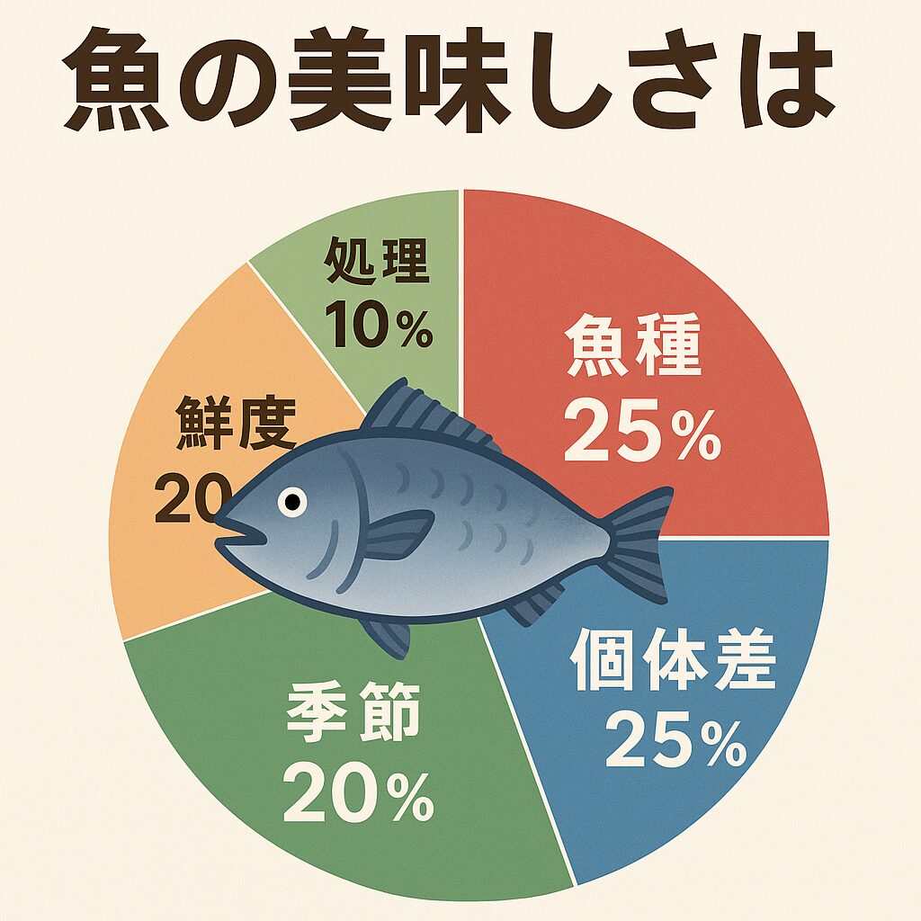 魚の美味しさは 魚種25%+個体差25%+季節20%+鮮度20%+処理10%。釣太郎