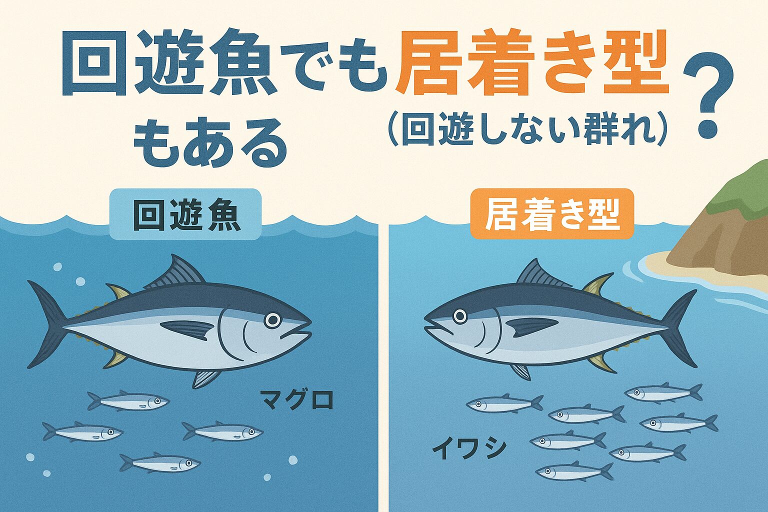 回遊魚でも「居着き型」は存在する・回遊魚であっても、エサが豊富で環境が安定していれば居着く。釣太郎