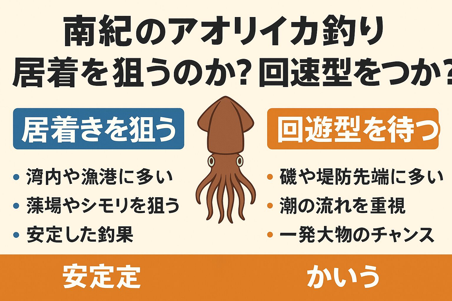 南紀では「二刀流戦略」が最強。堤防・湾内の藻場 → 居着き型。 安定して釣果を得られる。外洋向きの磯・先端堤防 → 回遊型。 爆釣かボウズか、ギャンブル性が高い。釣太郎