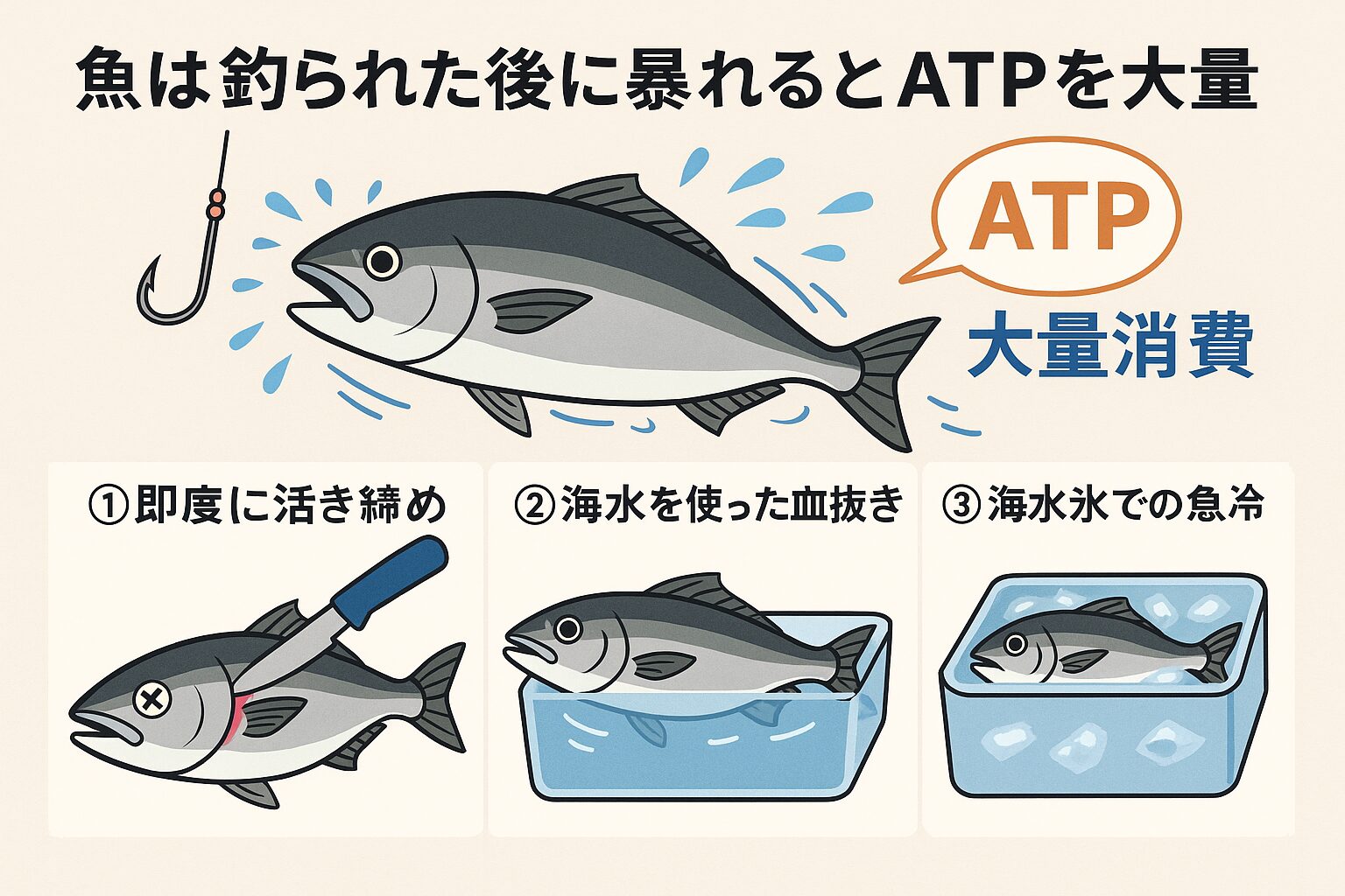 ・即締めで暴れさせない・海水で血抜き ・海水氷で急冷。この流れを徹底すれば、同じ魚でも「2割以上美味しく」なる。釣太郎