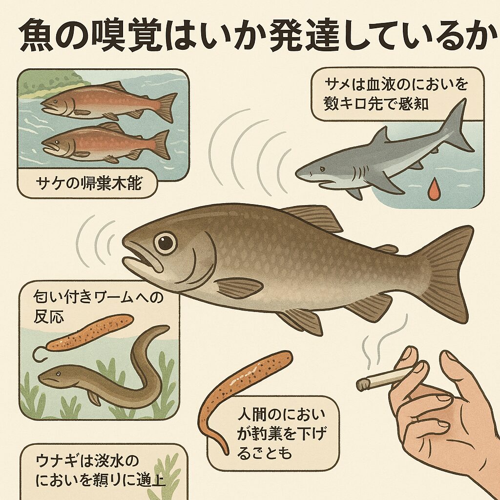 魚は匂いで餌・仲間・危険を判断している 匂いの記憶や学習能力を持つ魚もいる。人間由来の匂いは警戒される可能性が高い。釣太郎