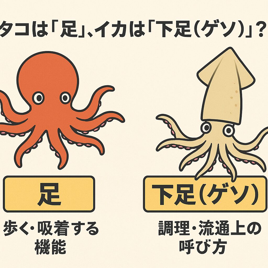 イカのゲソは、種類によって吸盤の形が違う
。タコの足は再生能力があり、切れても生え変わることがある。釣太郎