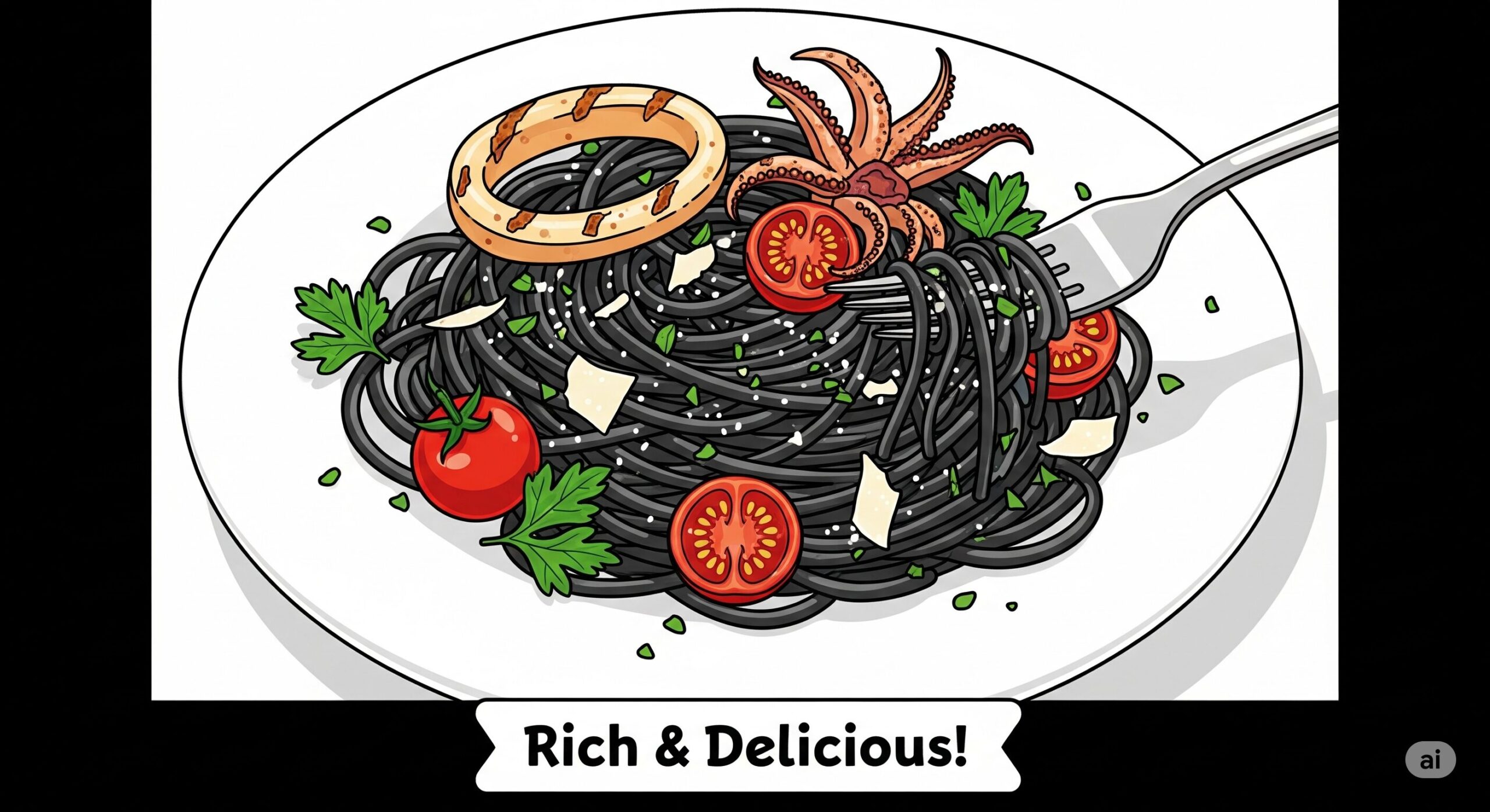 釣ったアオリイカで作るイカ墨パスタは、まさに釣り人の特権です。1人前に必要な墨は5〜10g。500g級のアオリイカなら1人前、1kg級なら2〜3人前作れる。釣太郎