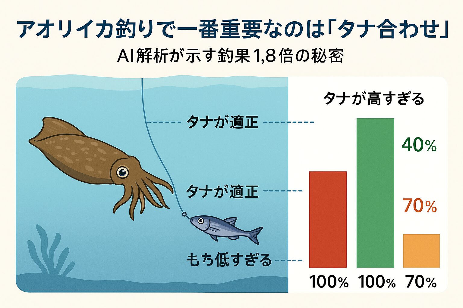 【アオリイカ釣り必勝法】最も重要なのは「タナ合わせ」!AI解析が導いた釣果1.8倍の秘密.釣太郎