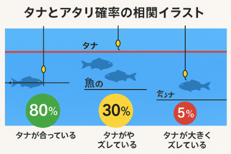 「俺だけ釣れない…」と思ったとき、まず疑うべきは仕掛けやエサではなくタナです。タナが合えばアタリ確率は80〜90％。釣太郎