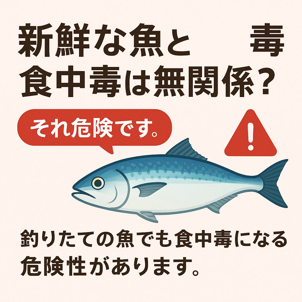 「今日釣ったばかりだから、新鮮で安全」 「見た目も匂いもいいから食中毒とは無縁」 もしあなたがそう思っているなら、それは大きな誤解です。 実は、食中毒の原因は鮮度だけでは決まらないのです。 本記事では、釣りたての魚でも食中毒になる理由と、釣り人が実践すべき安全対策を詳しく解説します。 1. 新鮮＝安全という思い込みが危険な理由 魚の鮮度は見た目・味・香りに直結します。 しかし、食中毒の原因菌や寄生虫の有無は鮮度とは別問題です。 1-1. 鮮度と細菌汚染は別物 釣りたての魚でも、以下のようなケースで細菌が付着しています。 海水中に自然に存在する腸炎ビブリオ 漁港や船上の器具からの二次汚染 魚の腸管内に元々存在する細菌 これらは魚が生きている間から存在し、締めた直後でもゼロにはなりません。 1-2. 実際の統計 厚生労働省の食中毒統計では、魚介類由来の食中毒の約65％は鮮度と無関係です。 つまり、釣りたてであっても保存・調理方法を誤れば簡単に発症します。 2. 新鮮な魚でも起こる主な食中毒 2-1. 腸炎ビブリオ 原因：海水性細菌、特に夏場に増殖 特徴：水温20℃以上で爆発的に増える 症状：激しい下痢、腹痛、発熱 予防：真水で洗浄し、迅速冷却 2-2. アニサキス 原因：サバ・イカ・アジ・サンマなどに寄生 症状：数時間以内の激しい胃痛、嘔吐 予防：加熱または-20℃以下で24時間冷凍 2-3. サルモネラ菌 原因：魚の内臓や環境由来 症状：下痢、発熱、嘔吐 予防：生食用は特に器具の衛生管理を徹底 3. 釣り場でやりがちな危険行動 釣り人は無意識のうちに、食中毒のリスクを高める行動をしています。 3-1. 海水での洗浄 血やぬめりを落とすために海水でジャブジャブ洗う 腸炎ビブリオは死滅せず、むしろ増える可能性 3-2. 海水氷に直接浸ける 冷却効果は高いが、細菌は生き残る 袋やタッパーに入れて直接触れない工夫が必要 3-3. 内臓処理の遅れ 腸内は細菌の宝庫 夏場は帰港後すぐに処理しないと菌が全身に広がる 4. 食中毒を防ぐための釣り人向け実践対策 4-1. 真水での洗浄 腸炎ビブリオは塩分を好むため、真水で洗うと死滅しやすい。 ただし長時間浸けると身質が落ちるため短時間で。 4-2. 冷却方法の工夫 海水氷：身質保持◎だが菌は残る 真水氷：菌抑制◎だが味はやや落ちる可能性 ベスト：真水で洗って袋に入れ、海水氷で保存 4-3. 内臓の早期除去 帰港後はできるだけ早く処理 特にアジやイワシなどは菌の増殖が早い 4-4. 調理器具の分別 生食用と加熱用で包丁・まな板を分ける 生食調理後はすぐに洗浄・消毒 5. 新鮮な魚を安全に楽しむためのまとめ 新鮮＝安全ではない 腸炎ビブリオ・アニサキスなどは鮮度無関係で存在 釣り人は真水洗浄＋迅速冷却＋内臓除去が必須 保存・調理の衛生管理を徹底することで食中毒はほぼ防げる。釣りは釣った瞬間がゴールではなく、安全に美味しく食べるまでが本当のゴールです。 次回の釣行では、ぜひこの記事で紹介した方法を実践してみてください。釣太郎