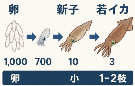 アオリイカ、1,000粒の卵から最終的に成長するのは「たった1〜2匹」。釣太郎