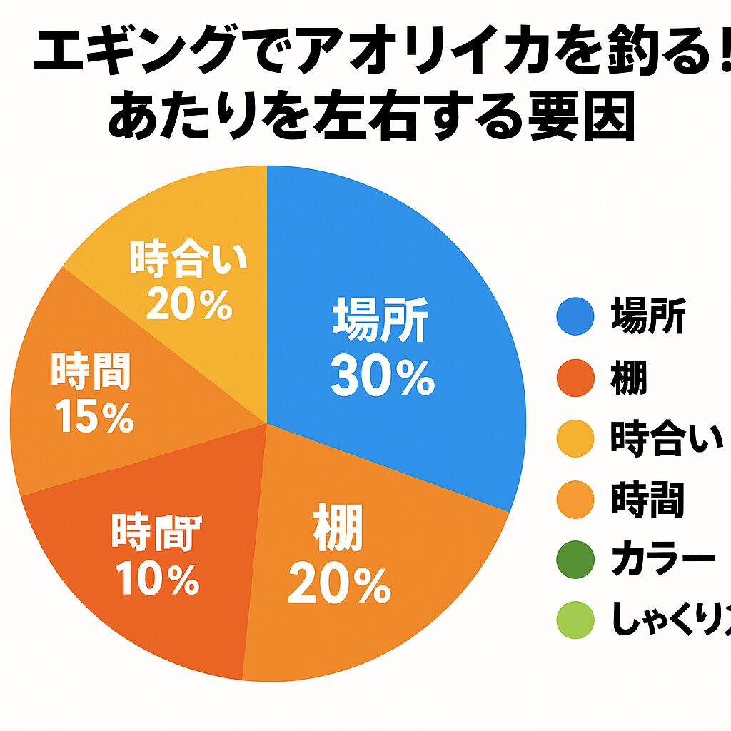 エギングにおけるアオリイカのあたりは、 タナと場所、そして潮 で7割が決まります。釣太郎