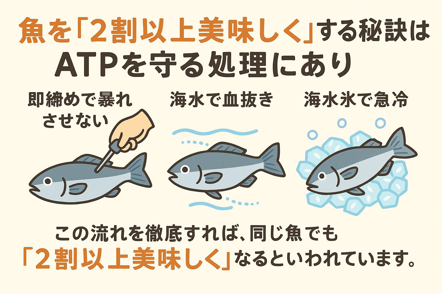 魚の美味しさは釣った瞬間よりも、その後の処理で決まるのです。 ・即締めでATPを守る ・海水で血抜きする ・海水氷で急冷する。釣太郎