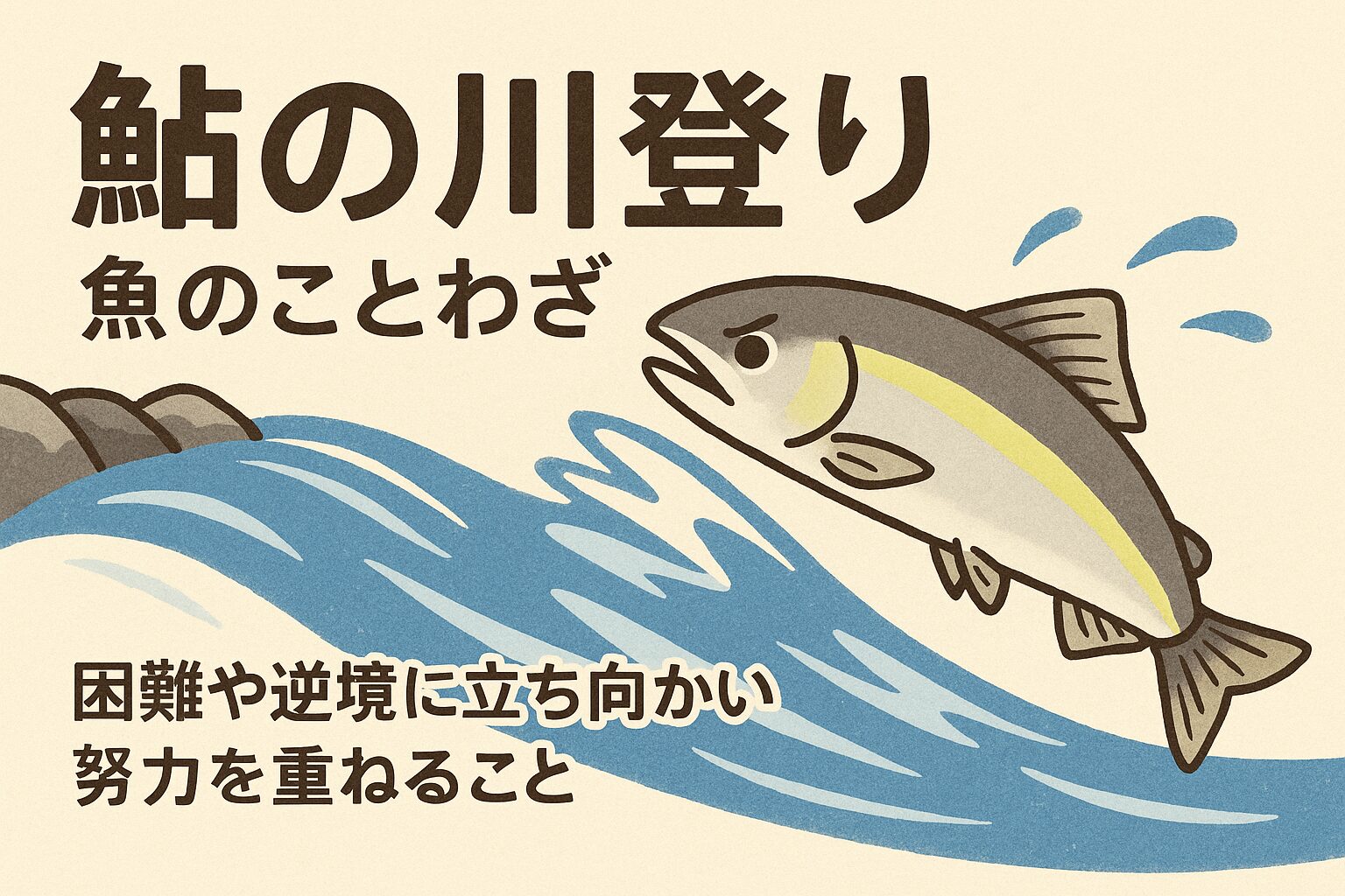 「鮎の川登り」とは、
困難に立ち向かい、努力を重ねて挑戦する姿を喩えたことわざ。釣太郎