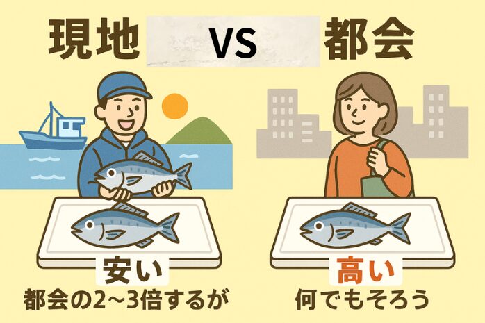 魚は現地で食べるのが一番安くて美味しい。 都会は高いけれど、便利で品揃えが豊富。釣太郎