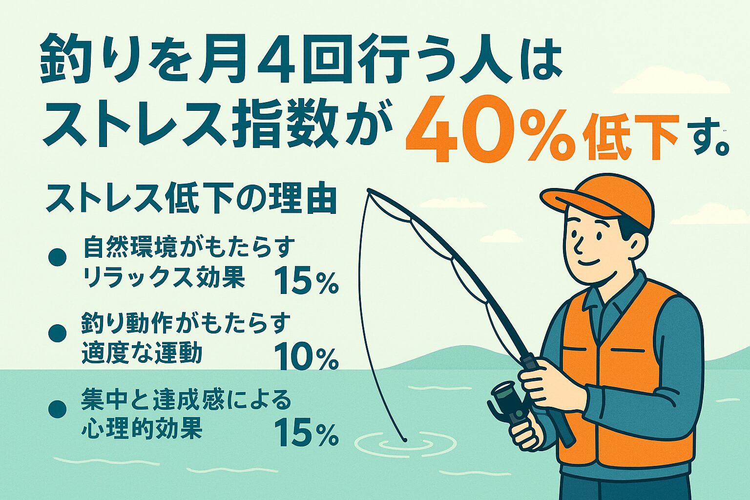 月4回の釣行でストレス指数が40％低下するというデータは、現代人にとって非常に価値のあるライフハック。釣太郎