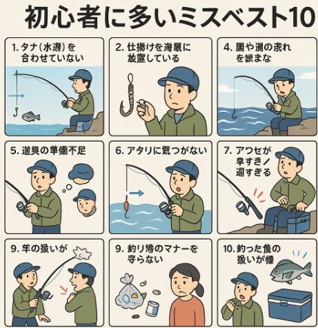 海釣り初心者がやりがちなミスは「タナ合わせ不足」「仕掛け放置」「エサ付けの雑さ」といった基本的なことが中心です。 しかし、これらを改善するだけで釣果は大きく変わります。釣太郎