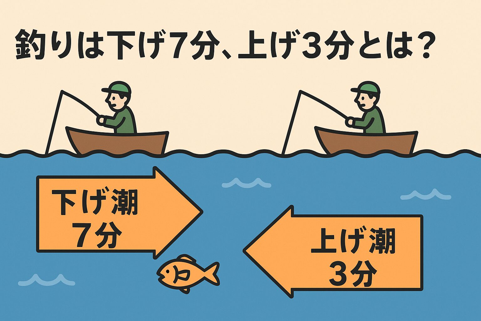 「釣りは下げ7分、上げ3分」とは、下げ潮が7割ほど進んだ頃が一番の狙い目 上げ潮が3割ほど進んだ頃がチャンスという意味。釣太郎