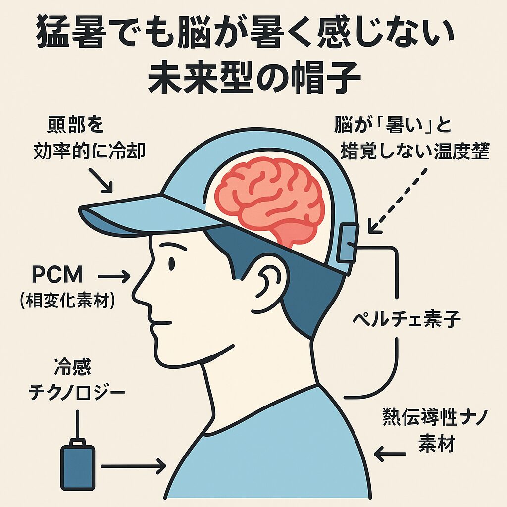 2030年代には実用的な“脳が暑く感じない帽子”が市場に出る可能性が高い。釣太郎