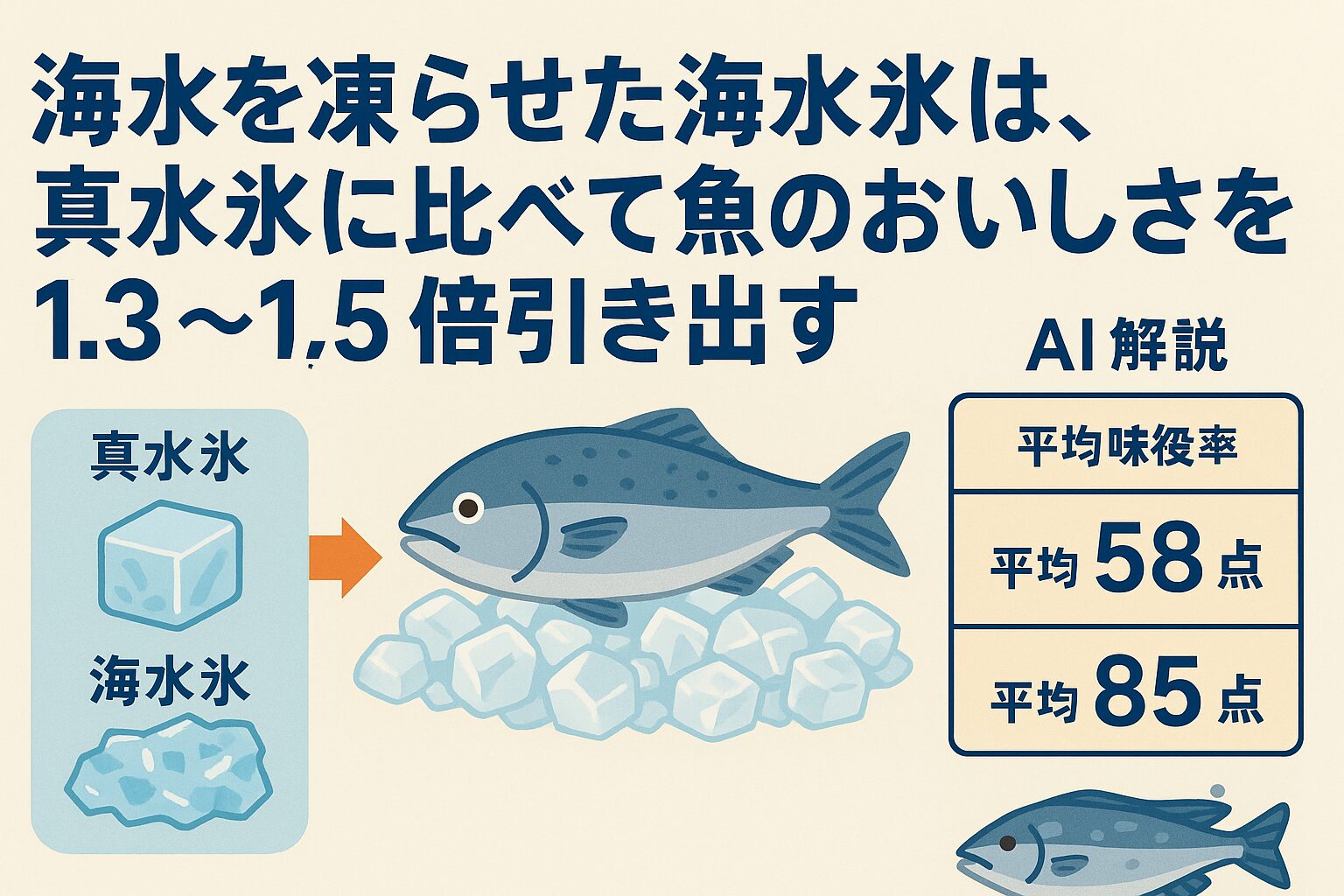 海水を凍らせた海水氷は釣り人にとって“味のプロテクター” ✅ 真水氷に比べて、美味しさを1.3〜1.5倍引き出す。釣太郎