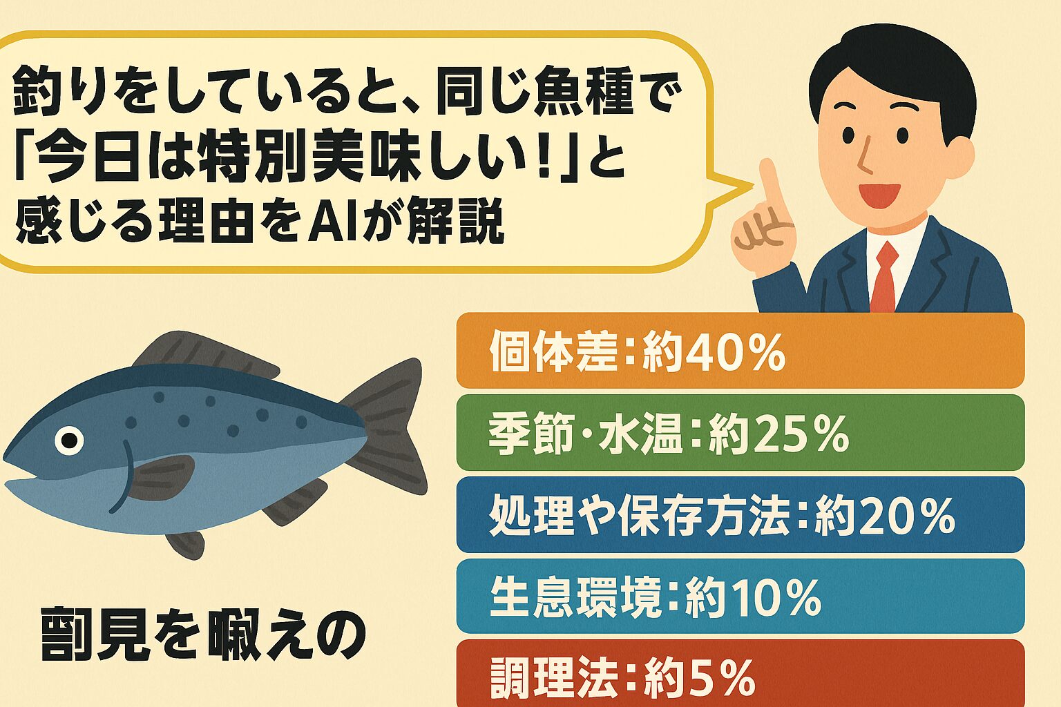 釣りをしていると、同じ魚種でも「今日は特別美味しい！」と感じる理由をAIが科学的に解説。釣太郎
