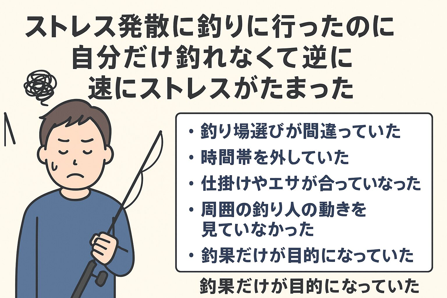 自分だけが釣れなかった理由。釣り場選びが悪かった。時間帯を外していた。仕掛けやエサが合っていなかった 。周囲の釣り人の動きを真似しなかった。釣太郎