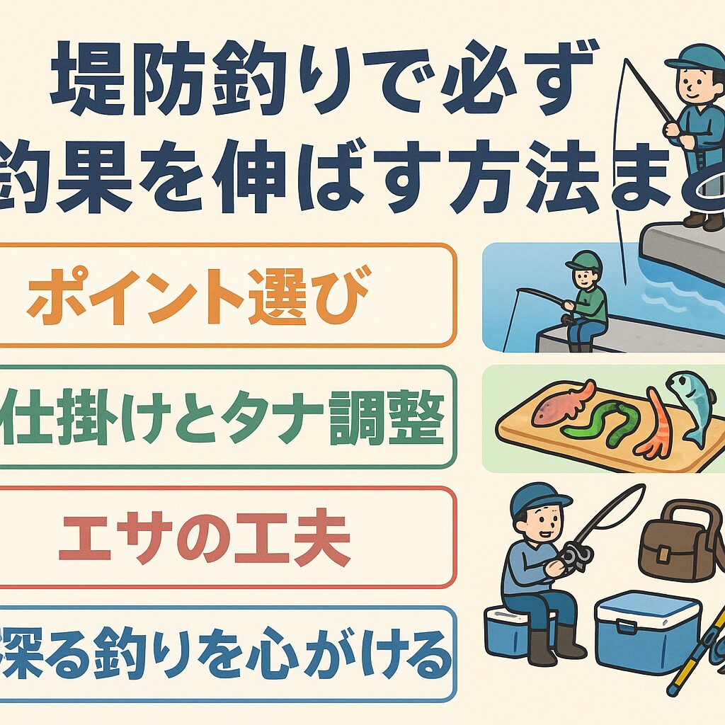 堤防釣りの釣果を伸ばす方法は、特別なテクニックではなく 「ポイント選び・タナ調整・エサ管理・釣り人の動き」 の4つに集約されます。釣太郎