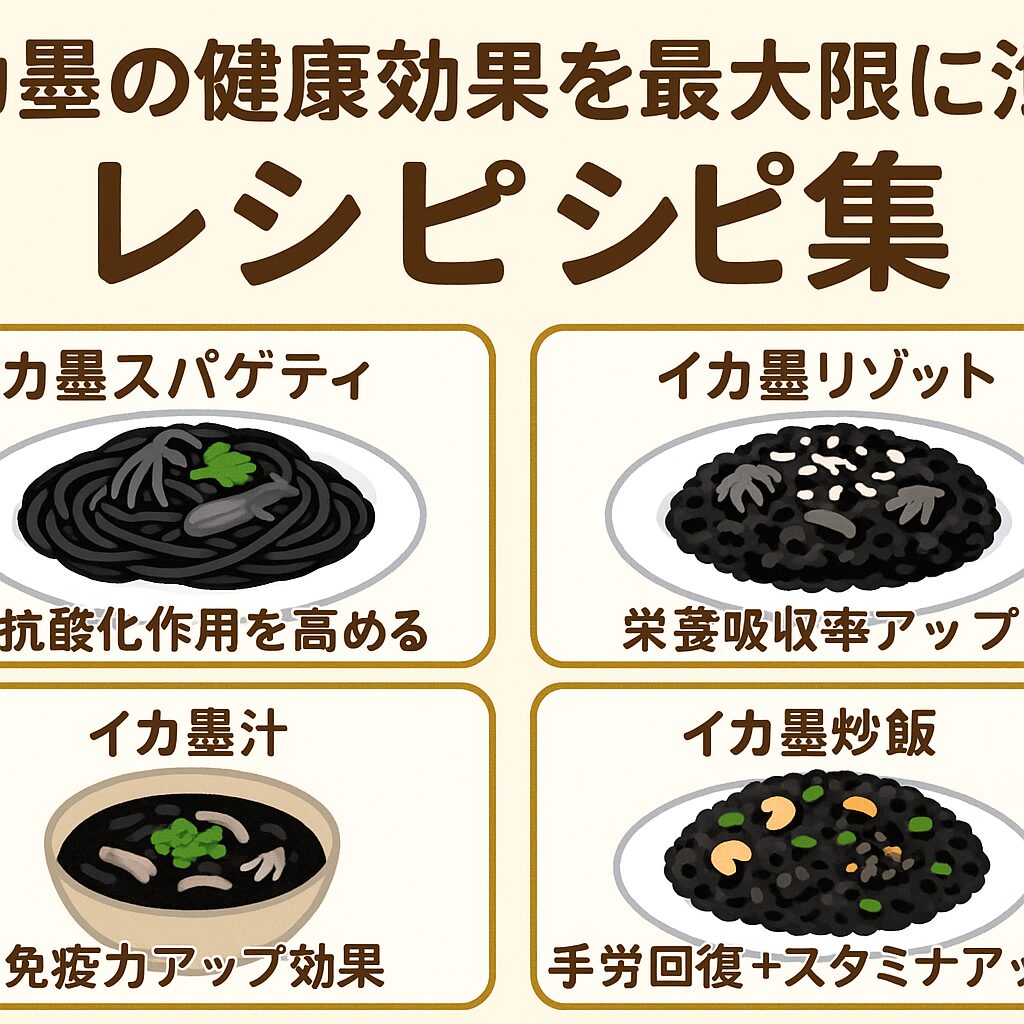 イカ墨はタウリン・鉄分・亜鉛・メラニン色素が豊富で、疲労回復や免疫力維持に効果的。釣太郎