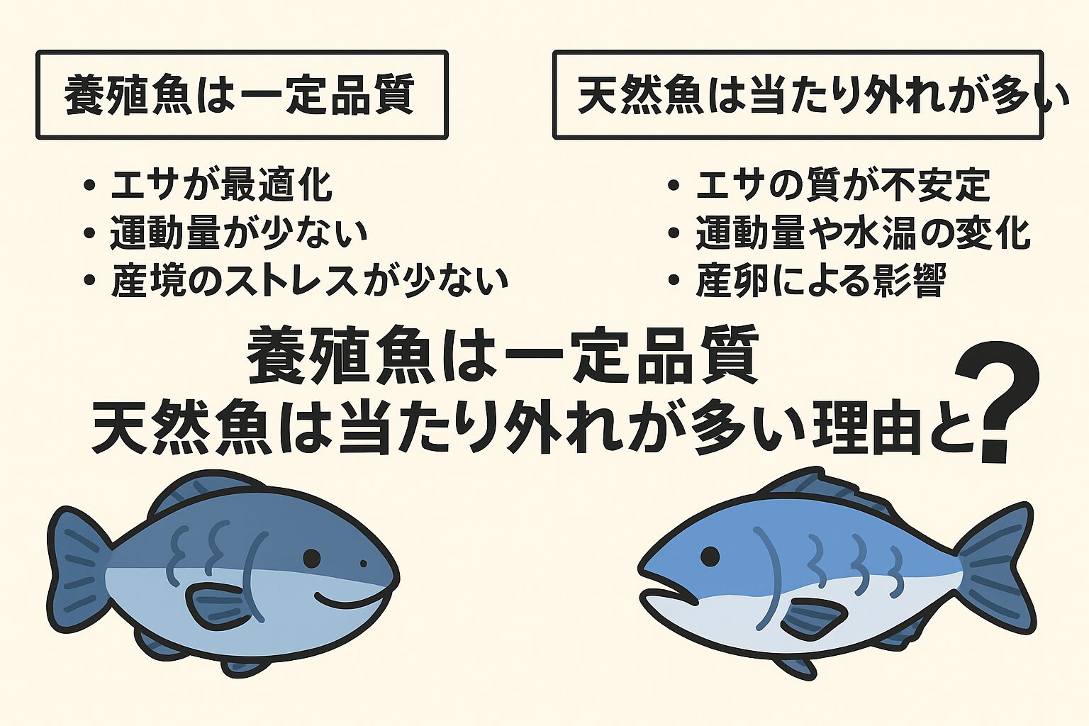 天然魚は「宝くじ感覚で楽しめる味」、養殖魚は「安定した品質を安心して食べられる味」。釣太郎