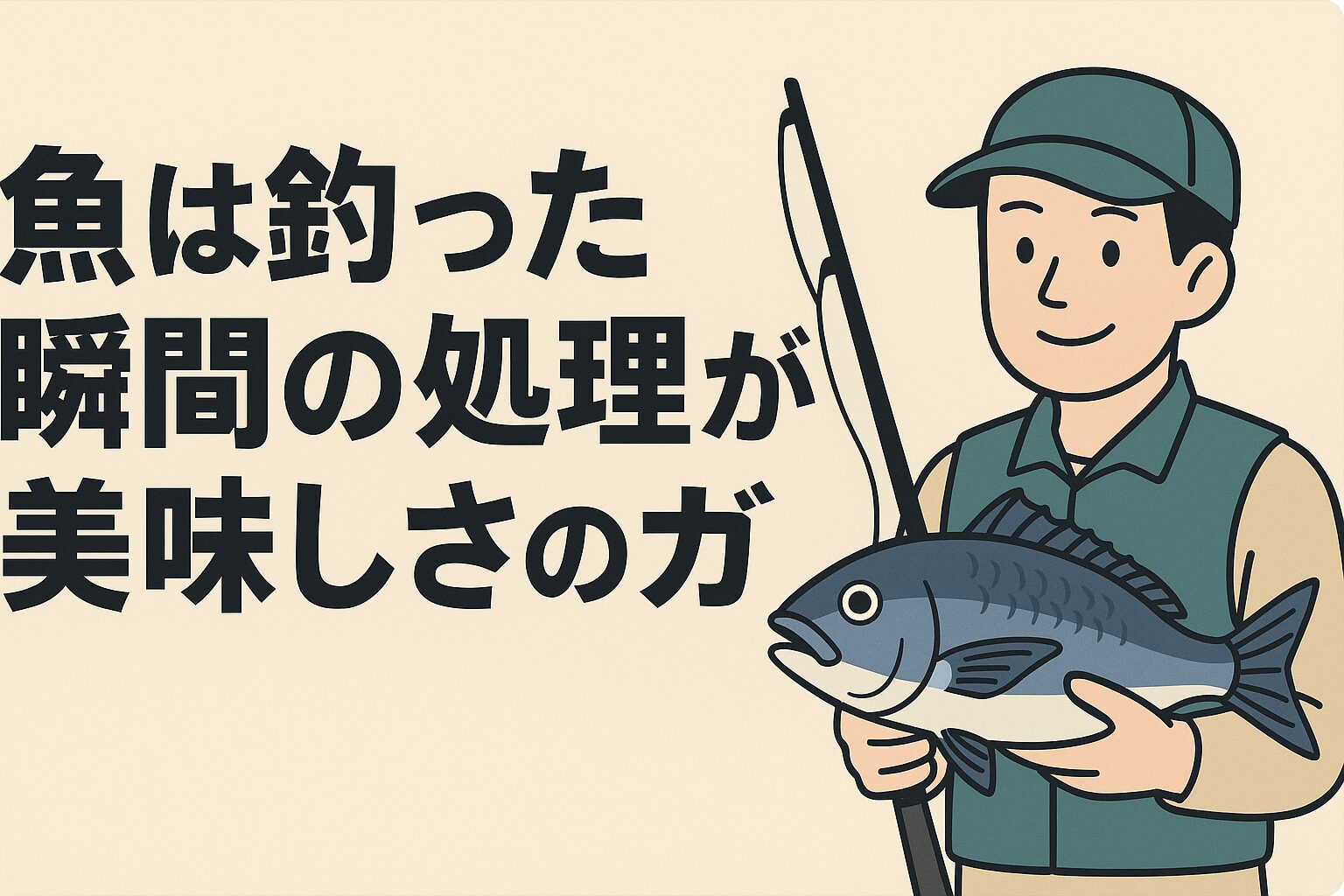 魚は釣った瞬間から劣化が始まる 野締め放置は最も魚を不味くする行為 活け締め・血抜き・海水氷の3ステップで旨味を最大化 熟成時間（4〜12時間）を意識するとさらに美味しくなる。釣太郎