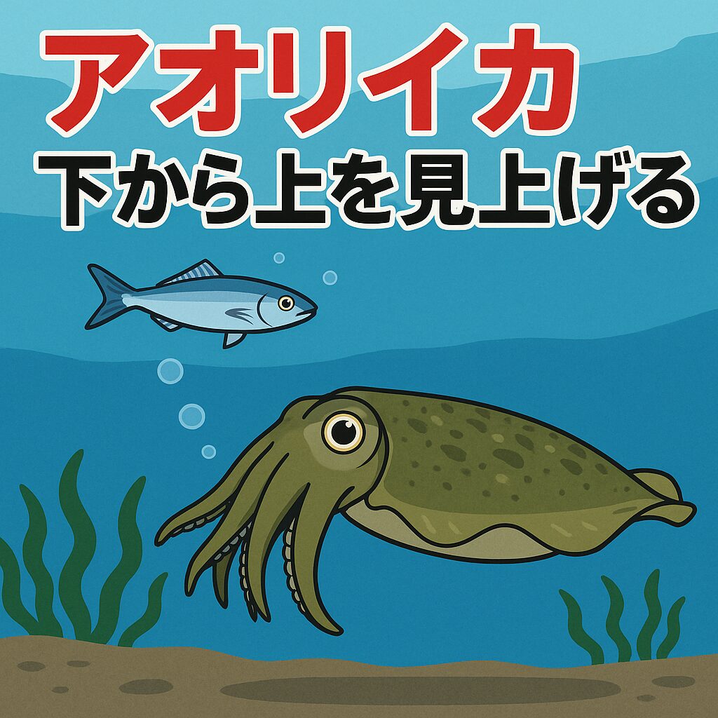 アオリイカは 「下から上を見上げて獲物を狙う習性」 を持っているため、上方のズレより下方のズレの方が反応が残りやすい生き物です。釣太郎
