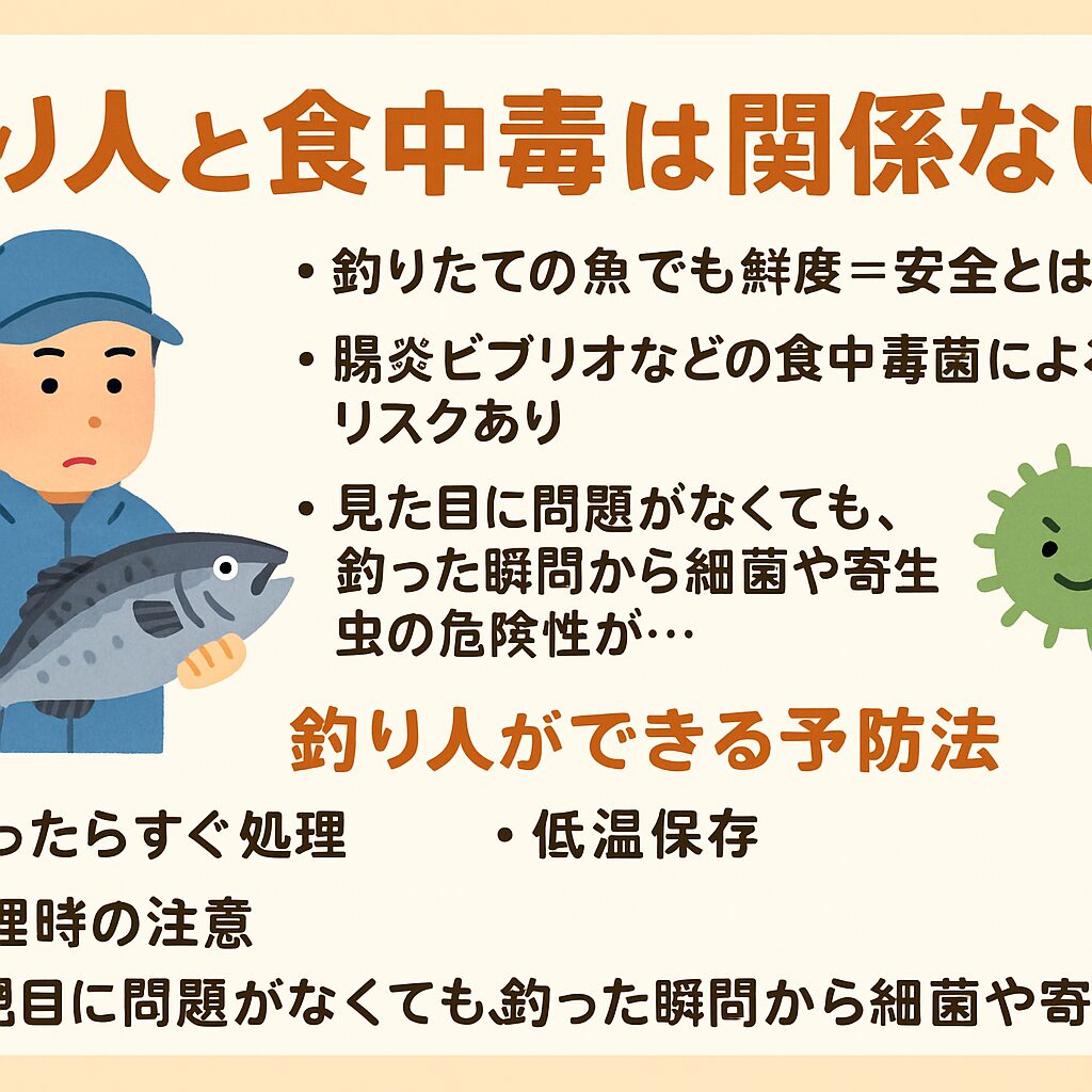釣り人であっても食中毒リスクはゼロではありません。むしろ、釣った直後の処理や保存を怠れば、市販品より危険なこともあります。釣太郎