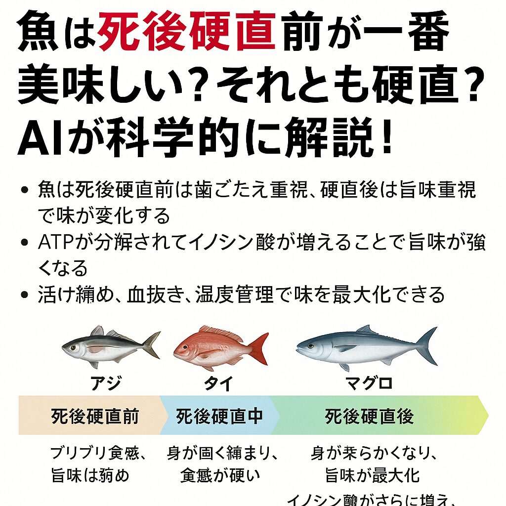 【釣り人必見】魚は死後硬直前が一番美味しい？それとも硬直後？AIが科学的に解説！釣太郎