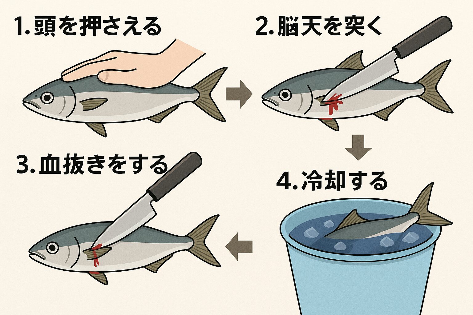 魚を包丁やナイフで締める方法を、初心者向けにわかりやすく解説。釣太郎