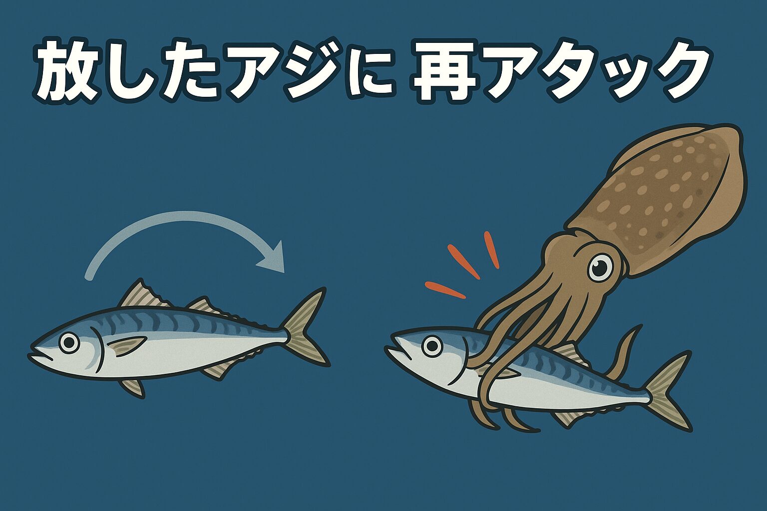 アオリイカは一度放したアジでも再アタックする確率が高い 再抱きの鍵はライン操作とアジの自然な動き。釣太郎