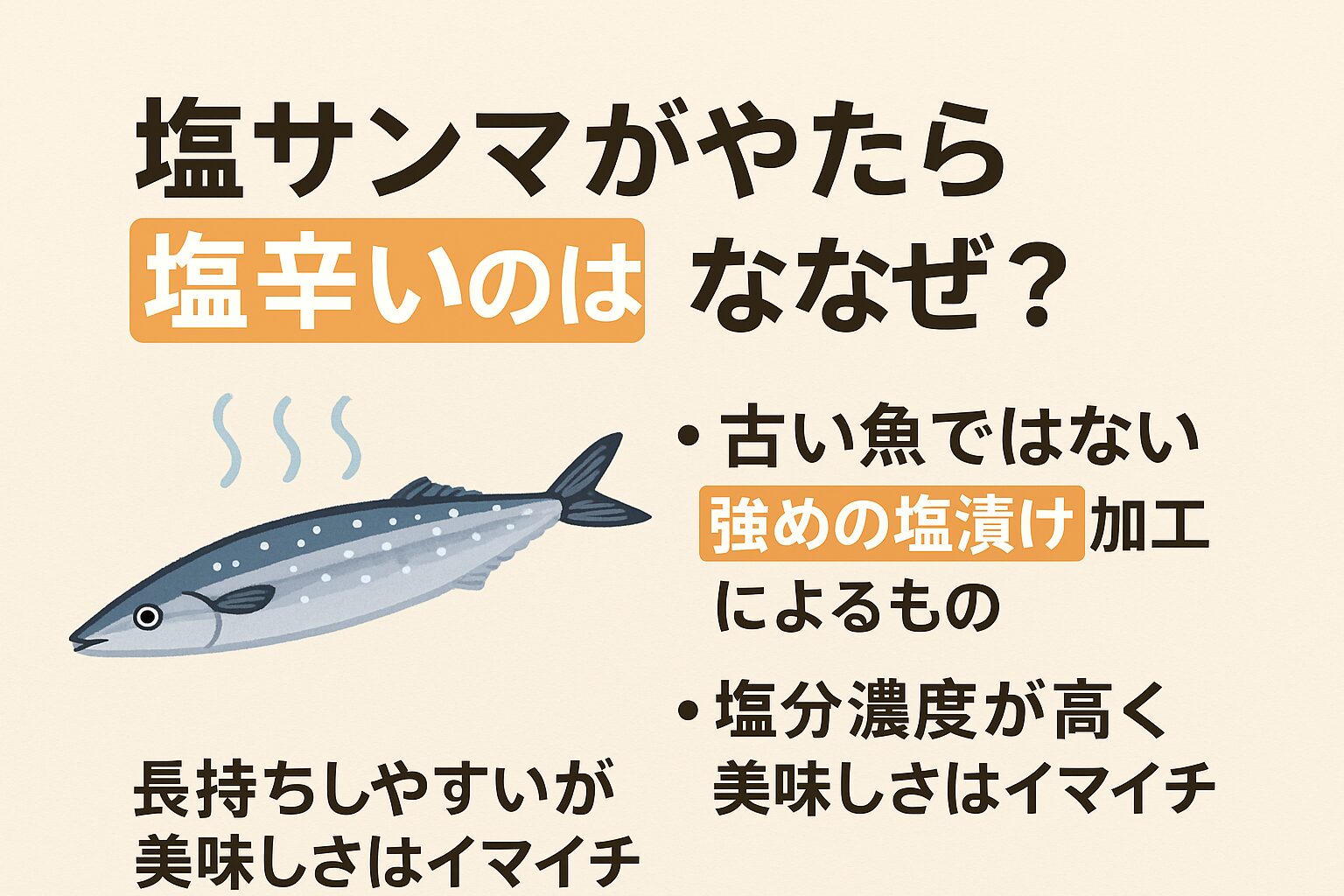 塩サンマがやたら塩辛いのは「長期間保存された古い魚」ではなく、強めの塩漬け加工によるもの。釣太郎
