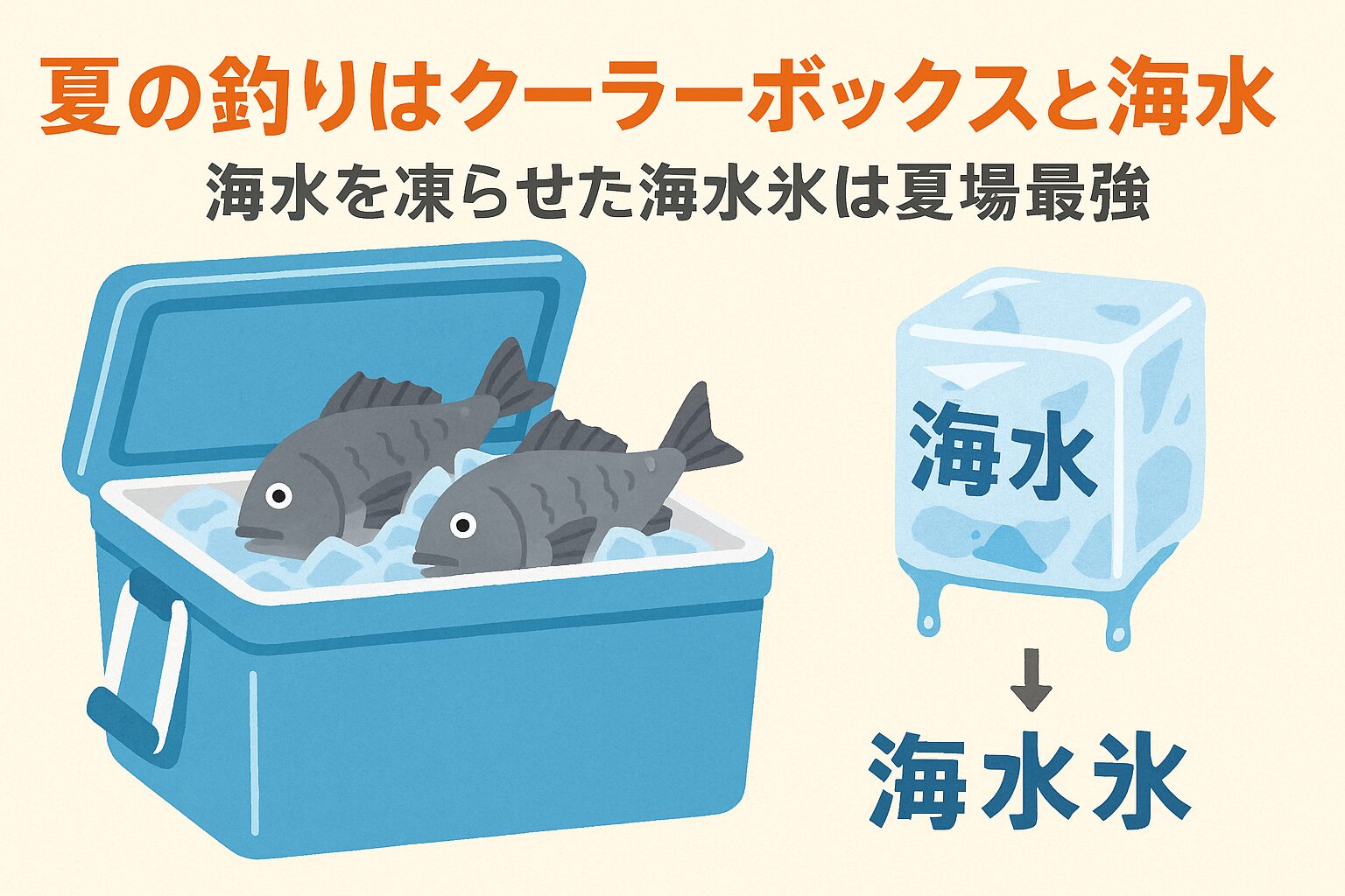 夏の釣りは、魚を釣ることと同じくらい**「鮮度を守る技術」**が重要です。
クーラーボックスに海水氷を準備しておくだけで、持ち帰った魚の味が格段に変わります。
・真水氷よりも冷却効率が高い
・魚の身質を傷めにくい
・真夏の釣行でも長時間冷却が可能
これらの理由から、海水氷は「夏の釣りの必須アイテム」といえます。釣太郎