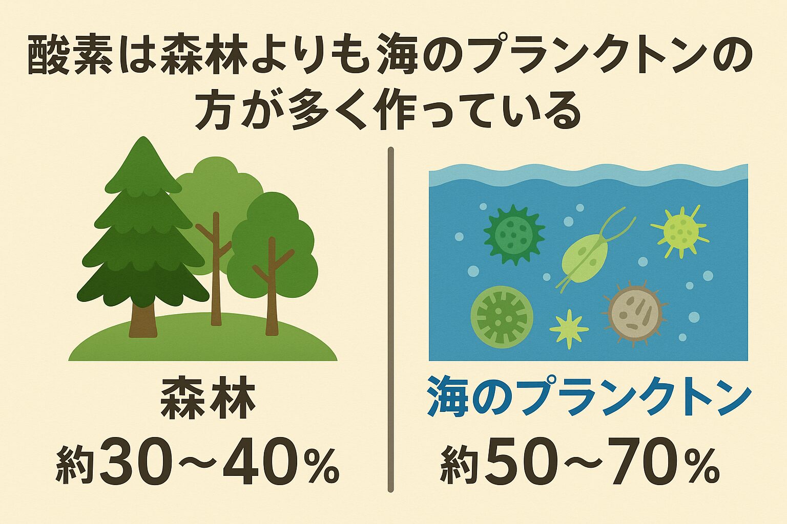 地球の酸素の50～70％は海の植物プランクトンが生み出している。釣太郎