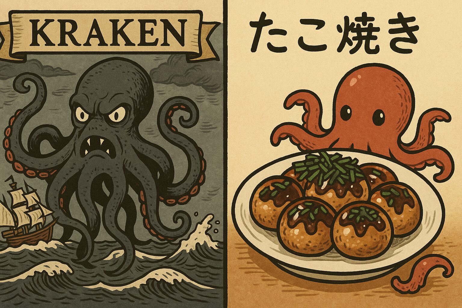 タコはヨーロッパ（特に北欧・地中海）で「悪魔の使者」と恐れられていた。釣太郎