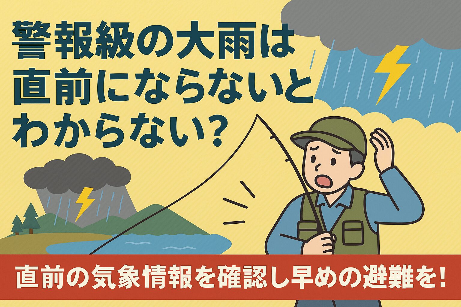 警報級の大雨は、最新の科学をもってしても数時間以上前に正確な予測を出すことは難しい現象です。理由は、積乱雲が短時間で急発達する。発生範囲が局地的である。気象モデルの精度には限界がある。という3点に集約されます。釣太郎