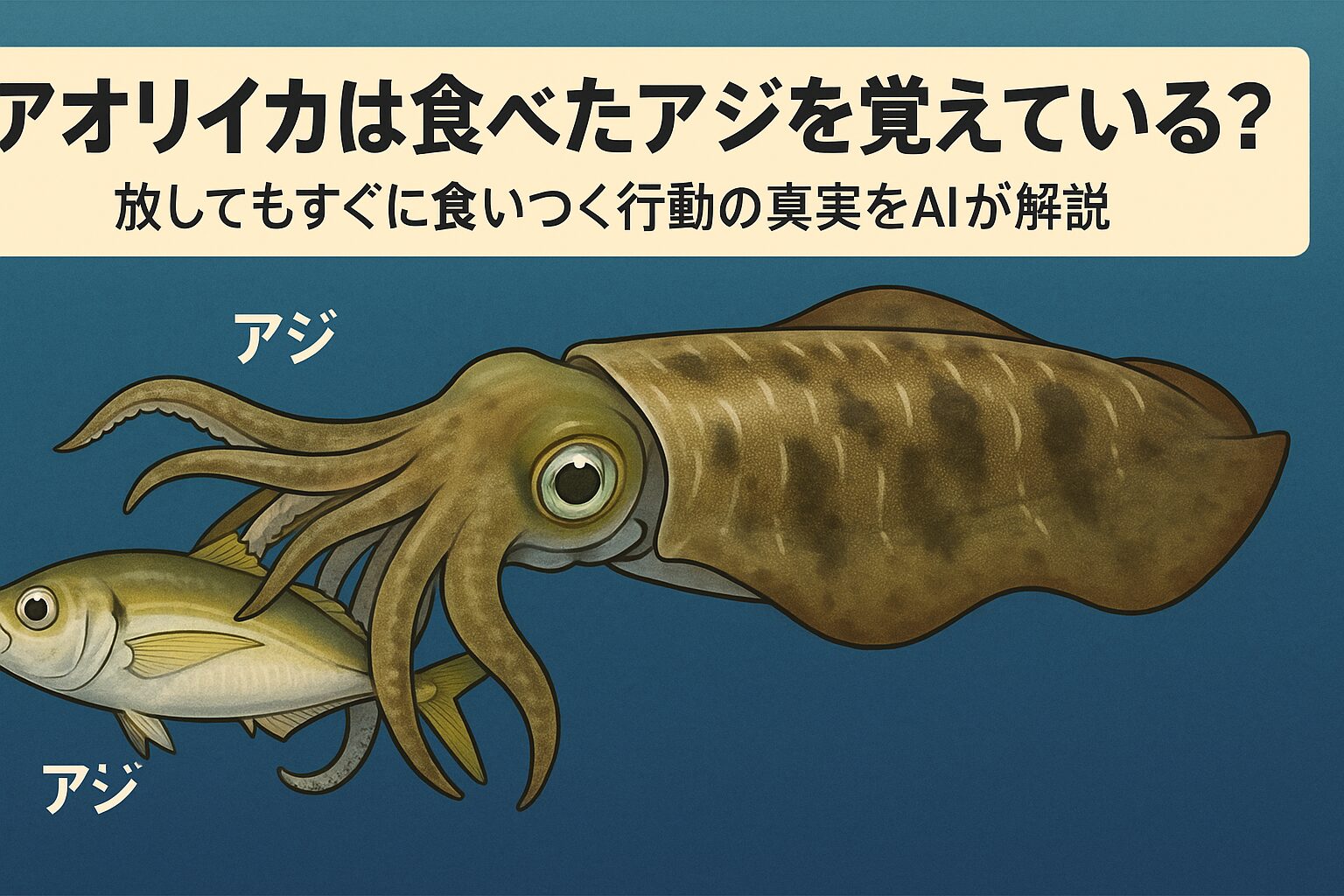 アオリイカは短期的な記憶と学習能力を持っており、短時間の間なら同じアジを覚えている可能性が高い。釣太郎