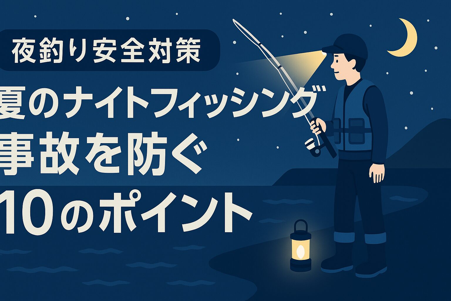 夏のナイトフィッシングは魅力が多い反面、昼間よりも危険が潜んでいます。安全対策10ポイント。 明るいライトと予備電池。。ライフジャケット着用。。滑りにくい靴。昼間の下見。安全な立ち位置の確保 。仲間と釣行。天気と潮位の確認。反射材・ライトで存在を知らせる。熱中症・虫対策。緊急時の備え。これらを意識することで、夜釣りの事故リスクを大幅に減らせます。釣太郎