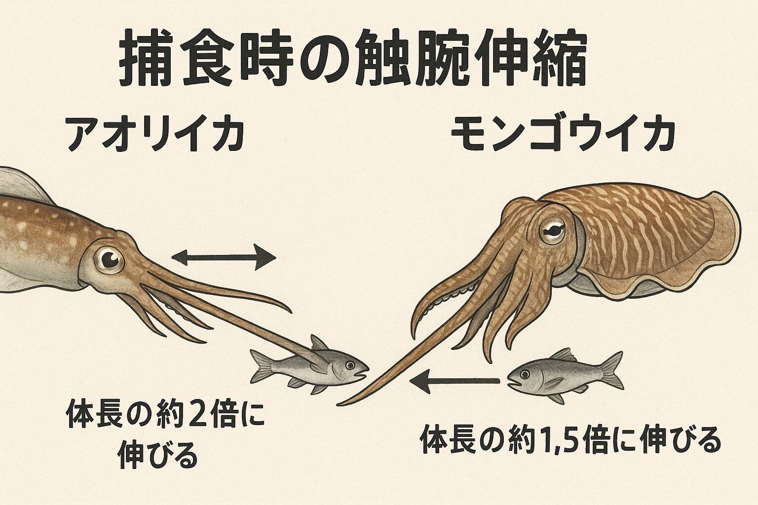 アオリイカは遠距離・高速型のハンター。
・モンゴウイカは近距離・パワー型のハンター。釣太郎