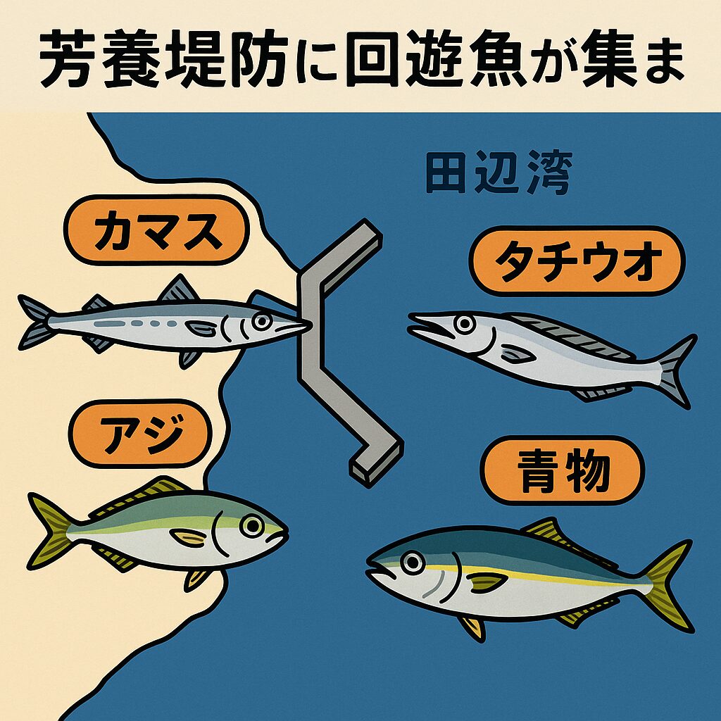 芳養堤防が「回遊魚の宝庫」と呼ばれるのは偶然ではなく、黒潮・地形・湾内の栄養分という複数の要素が重なった結果。釣太郎