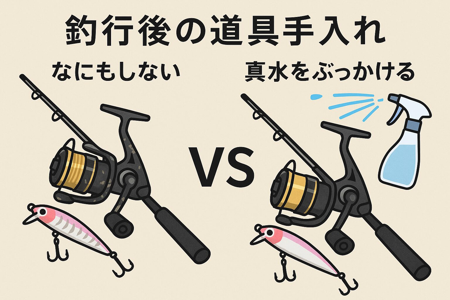 最低限「真水ぶっかけ」で道具は守れる 釣具は消耗品ですが、メンテナンス次第で寿命は大きく変わります。釣太郎