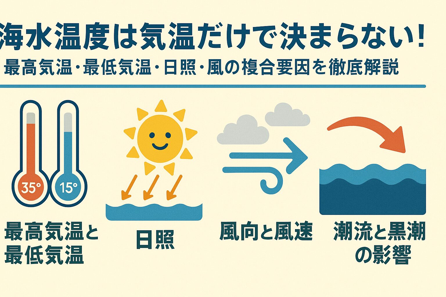 海水温度は気温・日照・風・潮流など多くの要素が重なり合って決まります。釣太郎