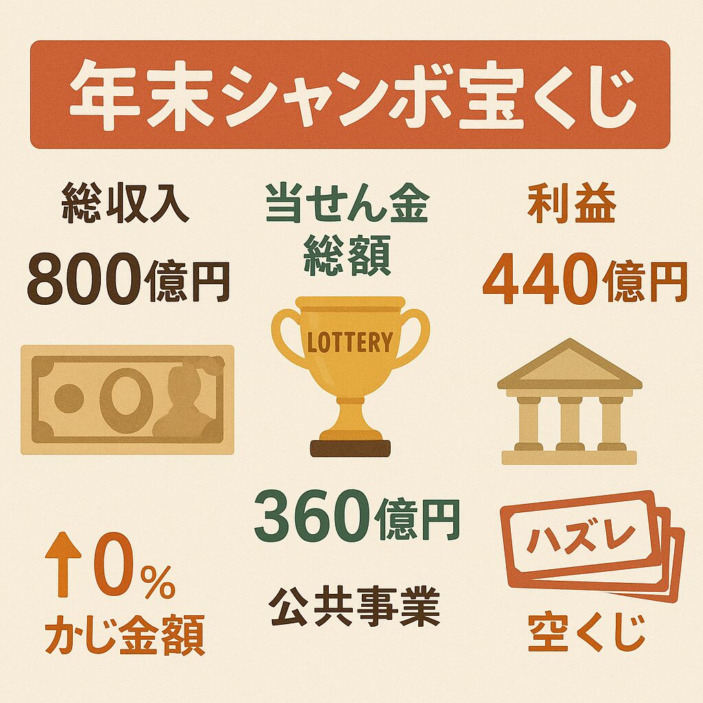宝くじ、購入者の期待値はおよそ45%で、55%は空くじ分として胴元に残る。釣太郎